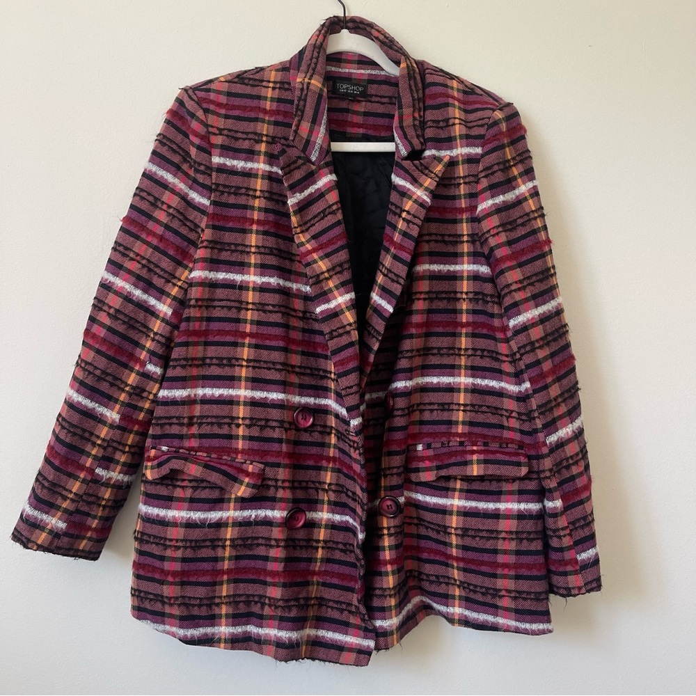 Topshop Double Breasted Brushed Check Blazer